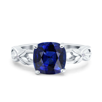 Art Deco Cushion Cut Wedding Ring Simulated Blue Sapphire CZ 925 Sterling Silver